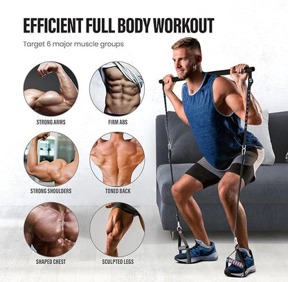 Upgraded Pilates Bar Kit ??39??Adjustable Exercise Equipment for Men, Women with 6X 20, 30, 40 lbs Resistance Bands with Adjustment Buckle ??Pilates Equipment for Home Workouts for All Fitness Levels