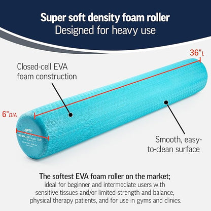 OPTP PRO-Roller Super Soft Density Foam Roller 36 in - Light Blue Low Density Foam Roller for Exercise, Gentle Massage, and Physical Therapy 36" x 6" Round