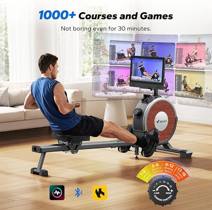 MERACH Rowing Machines for Home, Magnetic Rowing Machine with 16 Levels, Rower Machine of Quiet Resistance, Dual Slide Rail with Max 350lbs Weight Capacity, App Compatible