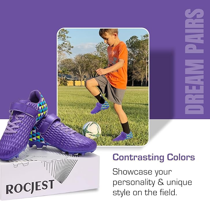 Soccer Cleats for Kids & Youth | Lightweight Football Shoes for Firm Ground | Durable Girls & Boys Soccer Cleats with Non-Slip Sole | Comfortable Soccer Boots | Unisex Size 11-6