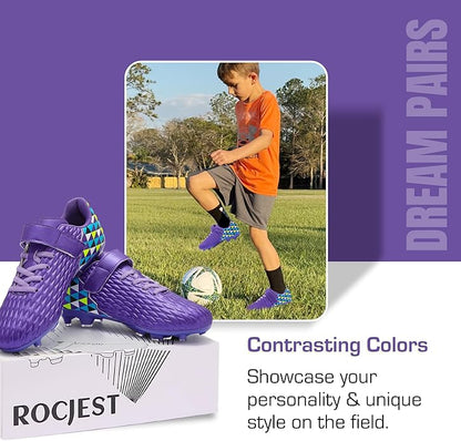 Soccer Cleats for Kids & Youth | Lightweight Football Shoes for Firm Ground | Durable Girls & Boys Soccer Cleats with Non-Slip Sole | Comfortable Soccer Boots | Unisex Size 11-6