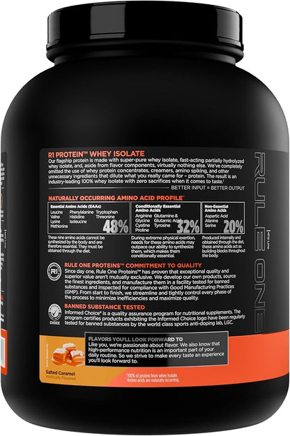 Rule 1 R1 Protein Whey Isolate - with 25g Protein & 6g BCAA Exclusively from Isolated & Hydrolyzed Sources for Workout Recovery (5 Pounds*, Salted Carmel)