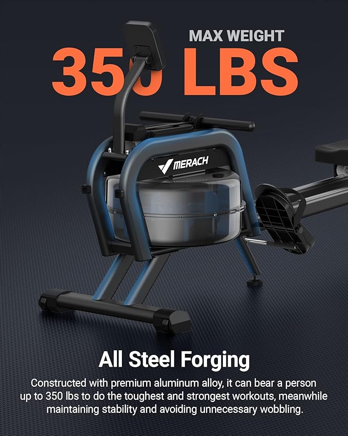 MERACH Rowing Machines for Home, Magnetic Rowing Machine with 16 Levels, Rower Machine of Quiet Resistance, Dual Slide Rail with Max 350lbs Weight Capacity, App Compatible