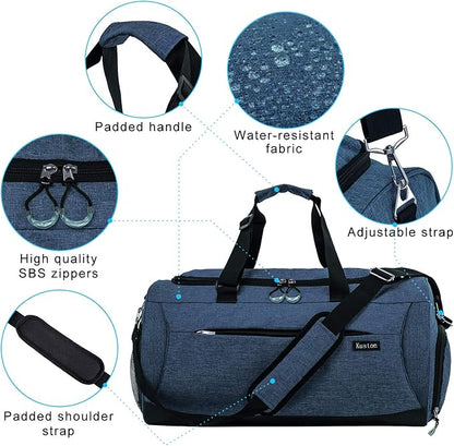 Kuston Sports Gym Bag with Shoes Compartment &Wet Pocket Gym Duffel Bag Overnight Bag for Men and Women