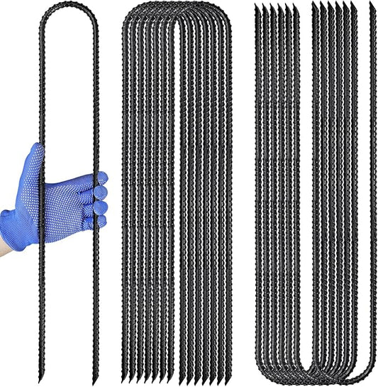 Trampoline Ground Anchors 24-Inch Heavy Duty U Rebar Stakes for Trampoline, Dog Fence, Black Antirust Coated (16 Pcs)