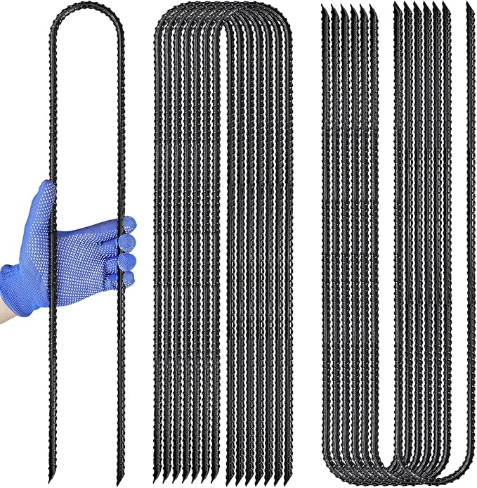 Trampoline Ground Anchors 24-Inch Heavy Duty U Rebar Stakes for Trampoline, Dog Fence, Black Antirust Coated (8 Pcs)