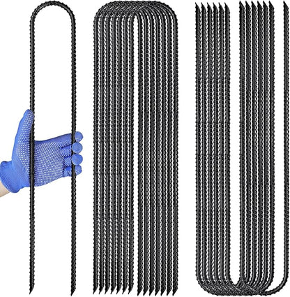 Trampoline Ground Anchors 24-Inch Heavy Duty U Rebar Stakes for Trampoline, Dog Fence, Black Antirust Coated (8 Pcs)