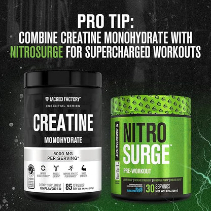 Jacked Factory Creatine Monohydrate Powder 425g - 5g Daily Creatine Supplement for Men and Women, Vegan-Friendly, Third-Party Tested - 85 Servings, Unflavored