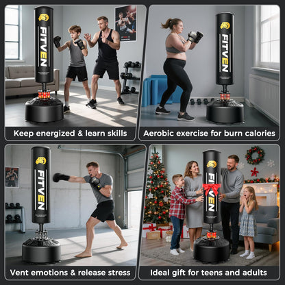 FITVEN Freestanding Punching Bag 70''-190lbs with Boxing Gloves Heavy Boxing Bag with Suction Cup