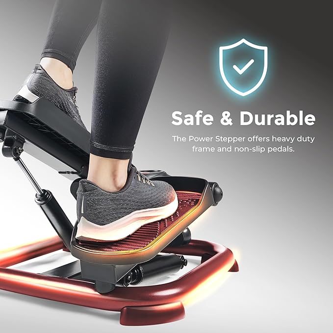 Sunny Health & Fitness 2-in-1 Premium Power Stepper with 400lbs Weight Capacity and Resistance Bands, Low-Impact Cardio, Space-Saving, Height-Adjustable, with Bluetooth and Free SunnyFit App