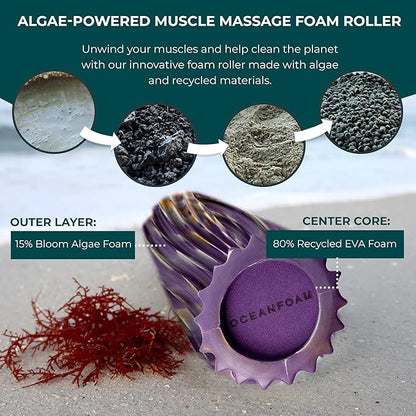 Oceanfoam Ripple Travel Foam Roller (11" x 3.35") Firm Mini Foam Roller for Physical Therapy, Deep Tissue Massage, Back Pain - High Density, Wave Textured - Yoga (Purple, Gold & Natural Marbled)