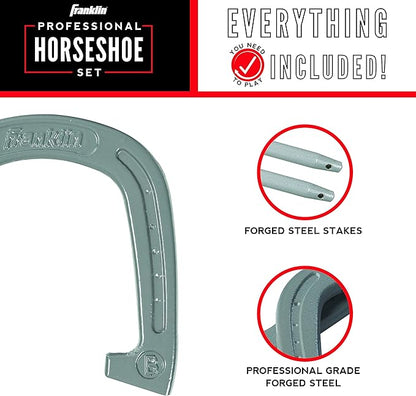 Franklin Sports Horseshoes Sets - Metal Horseshoe Game Sets for Adults + Kids - Official Weight Steel Horseshoes - Beach + Lawn Horseshoes Sets - Sets Include (4) Horseshoes and (2) Ground Stakes