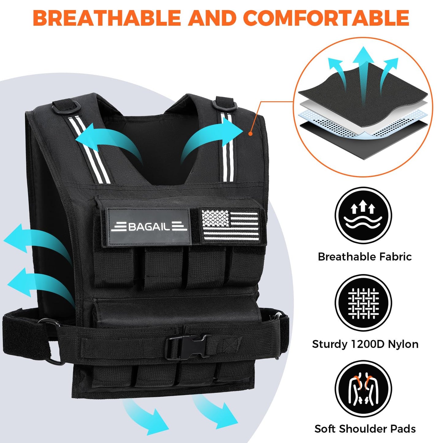 BAGAIL Weighted Vest Men, 20lbs/30lbs/40lbs Adjustable Weighted Vest for Woman with Removable Iron