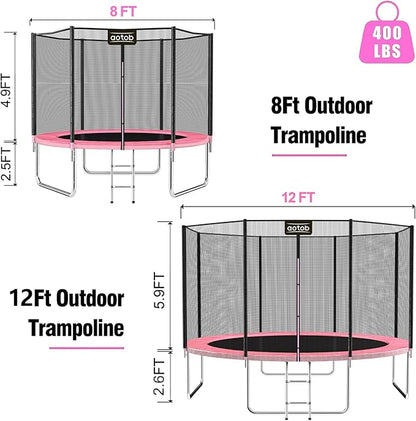 AOTOB 8FT 10FT 12FT 14 FT 15FT Trampoline with Safety Enclosure Net，Outdoor Trampoline with Basketball Hoop, Heavy Duty Jumping Mat and Spring Cover Padding for Kids and Adults, Storage Bag and Ladder