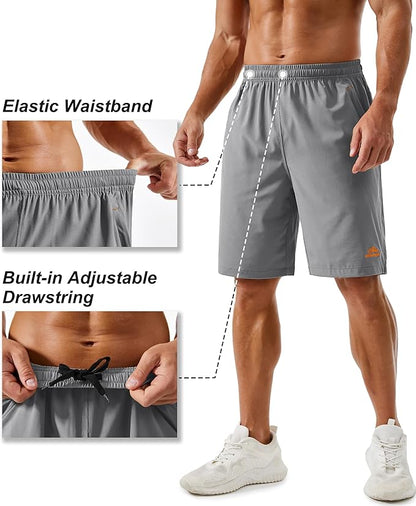 TACVASEN Men's Running Athletic Shorts 9" Quick Dry Workout Gym Shorts Lightweight Summer Shorts 3 Zipper Pockets