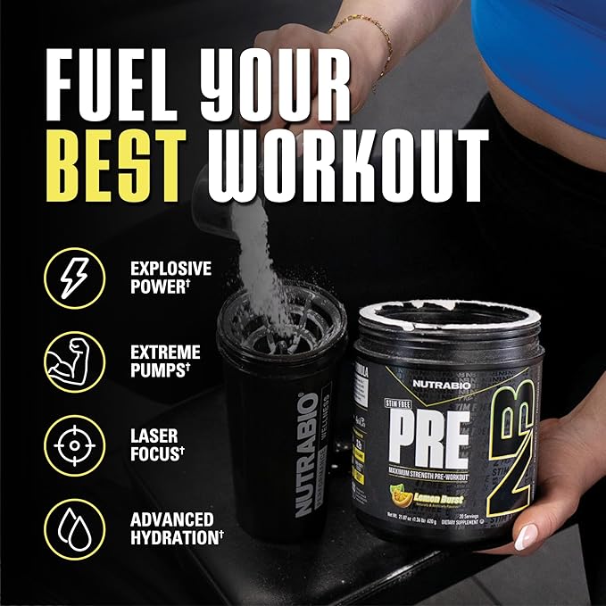NutraBio STIM-Free PRE Workout for Men, New Formula | Laser Focus, Extreme Pumps | Performance, Endurance | 10g Citrulline, Beta Alanine, Nitrates, Nootropics, Electrolytes - 20 Servings Lemon Burst