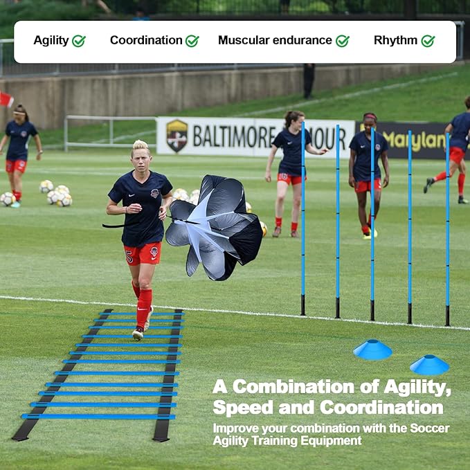 24Pcs Soccer Agility Training Equipment Set Ultimate Agility Poles Cones Ladder More for Quick Assembly and Easy Portability Suitable for All Skill Levels Enhance Speed Agility Training