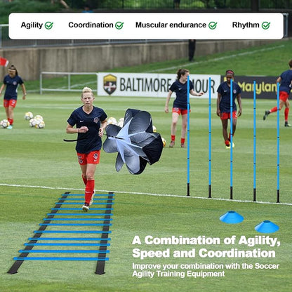 24Pcs Soccer Agility Training Equipment Set Ultimate Agility Poles Cones Ladder More for Quick Assembly and Easy Portability Suitable for All Skill Levels Enhance Speed Agility Training