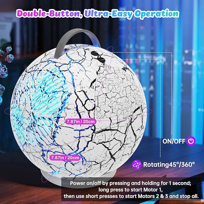 Bubble Machine for Kids Toddlers,45°/360° Rotatable Spherical Bubble Maker Toy with LED Light,Rechargeable Bubble Blower for 3 4 5 Year Old,Wedding Party Easter Birthday Gifts -Spherical White Crack