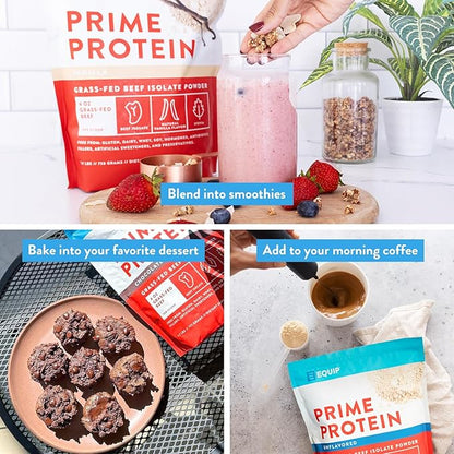Equip Foods Prime Protein Powder | Clean, Grass Fed Beef Protein Powder | Carnivore Protein Isolate | Paleo, Keto Friendly | Gluten & Dairy Free | Helps Build & Repair Tissue | 30 Servings, Vanilla