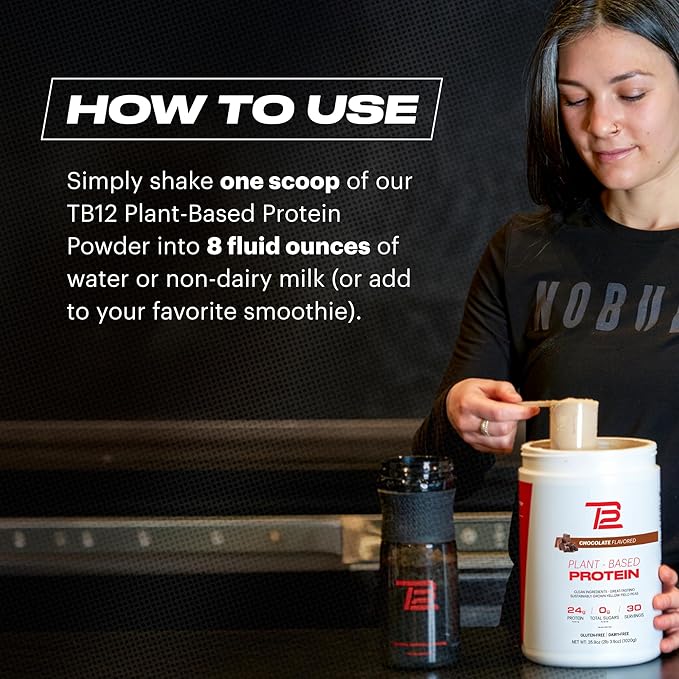 TB12 Plant Based Protein Powder by Tom Brady, 24g of Vegan Pea Protein, Low Sugar, Low Carb, Non-GMO, Meal Replacement, Keto Friendly, Paleo, Sugar Free, Chocolate Flavor (30 Servings/2.25lbs)