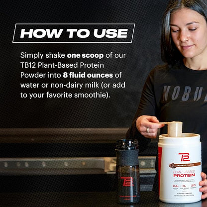 TB12 Plant Based Protein Powder by Tom Brady, 24g of Vegan Pea Protein, Low Sugar, Low Carb, Non-GMO, Meal Replacement, Keto Friendly, Paleo, Sugar Free, Chocolate Flavor (30 Servings/2.25lbs)