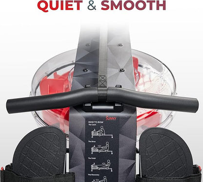 Sunny Health & Fitness Premium Water Rower w/Intensive Dynamic Real-Time Resistance, 300 LB Capacity Flip-able Rowing Machine for Home Training, Optional Free SunnyFit App Connection