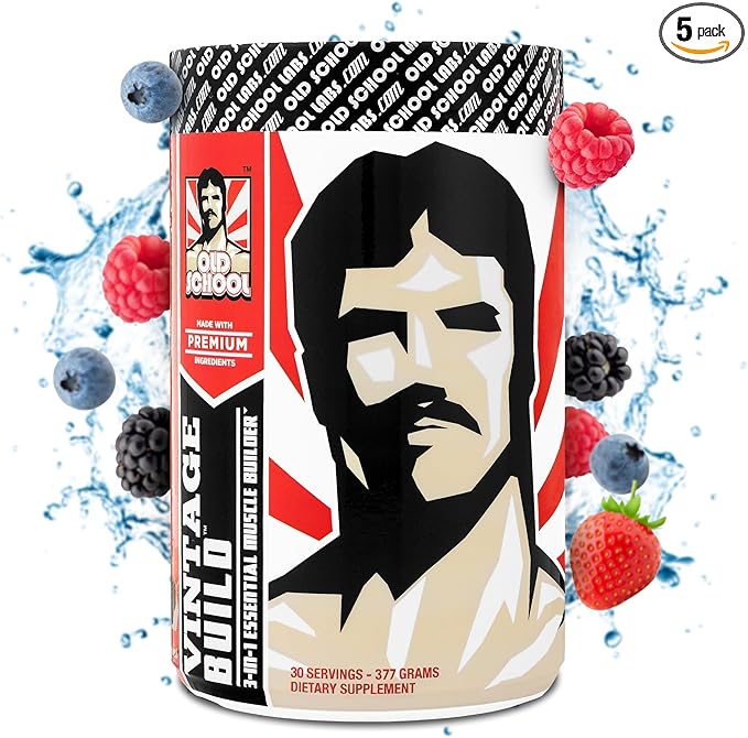 Vintage Build ??Post Workout Recovery & Muscle Building Powder Drink for Muscular Strength & Growth - Reduces Soreness ??Creatine Monohydrate, BCAAs, L-Glutamine ??Fresh Berries Flavor ??377g