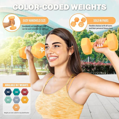 Yes4All Vinyl Hexagon Dumbbell - Dumbbells Set of 2 Hand Weights for Home Gym & Strength Training (2-15 lbs Weight Options)