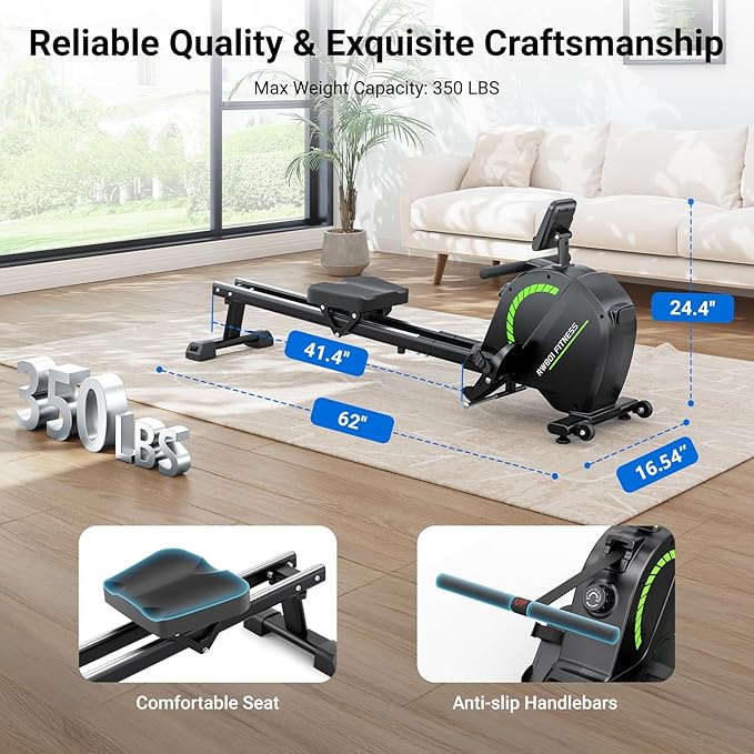 Dripex Rowing Machines for Home Use, Rowing Machine Magnetic Rower, 16 Levels of Workout Resistance, Max 350 LBS, Dual Slide Rail, Bluetooth App Compatible, LCD Monitor, Row Machine for Gym Exercise