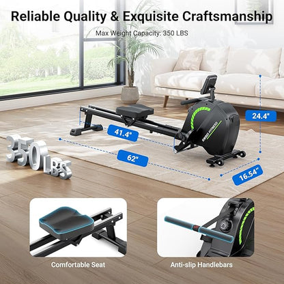 Dripex Rowing Machines for Home Use, Rowing Machine Magnetic Rower, 16 Levels of Workout Resistance, Max 350 LBS, Dual Slide Rail, Bluetooth App Compatible, LCD Monitor, Row Machine for Gym Exercise
