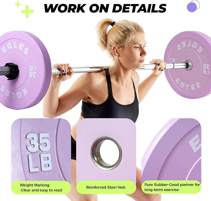 EGLES Vibrant Colorful Olympic Weight Plates, Rubber Barbell Plates, 2-inch Standard Virgin Rubber Bumper Plate 10 15 25 35 45LB for Home Gym Weightlifting, Strength Training, Fit Workouts