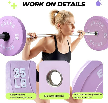 EGLES Vibrant Colorful Olympic Weight Plates, Rubber Barbell Plates, 2-inch Standard Virgin Rubber Bumper Plate 10 15 25 35 45LB for Home Gym Weightlifting, Strength Training, Fit Workouts