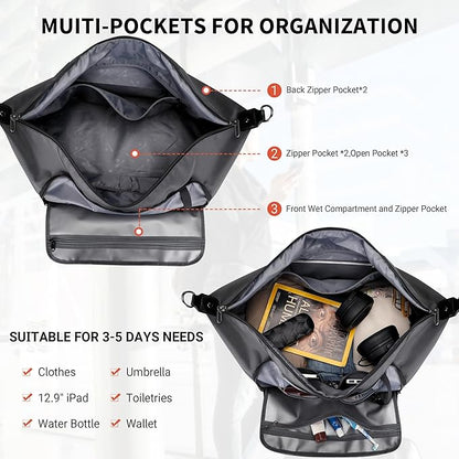 WITZMAN Travel Duffle Bags for Men Weekender Bags with Toiletry Bag Sets Carry On Overnight Bag 55L （B696 Silvery Grey）