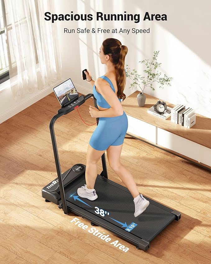THERUN Walking Pad, 2 in 1 Foldable Treadmills for Home, 2.5HP Under Desk with Handle Bar, 16" Widened Running Belt, with Remote Control
