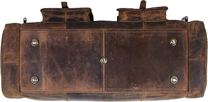 KomalC 28 inch Duffel Bag Travel Sports Overnight Weekend Leather Duffle Bag for Gym Sports Cabin Holdall bag (Distressed Brown)