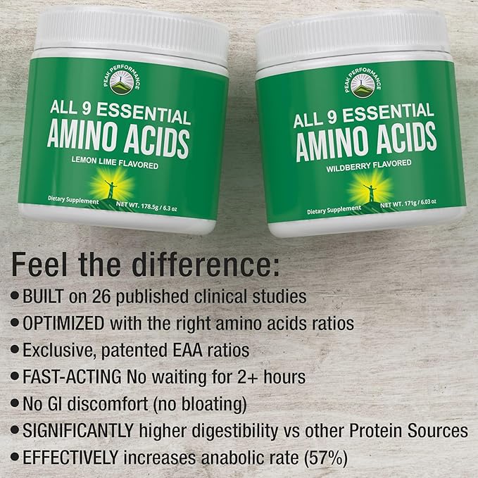 All 9 Essential Amino Acids Powder with 26 Clinical Studies. EAAs 32X Effective vs BCAA / BCAAS Branched Chain Aminos. Pre or Post Workout EAA Supplement for Energy and Muscle Growth. Lemon Lime