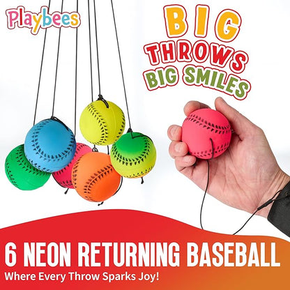 Wrist Baseballs Neon Reactive - 6 Pack - Practice Sports Balls for Fun Outdoor Activity for Kids - Spring Training, Party Favor, Baseball Season Gift, Sports Team Party Bag Filler