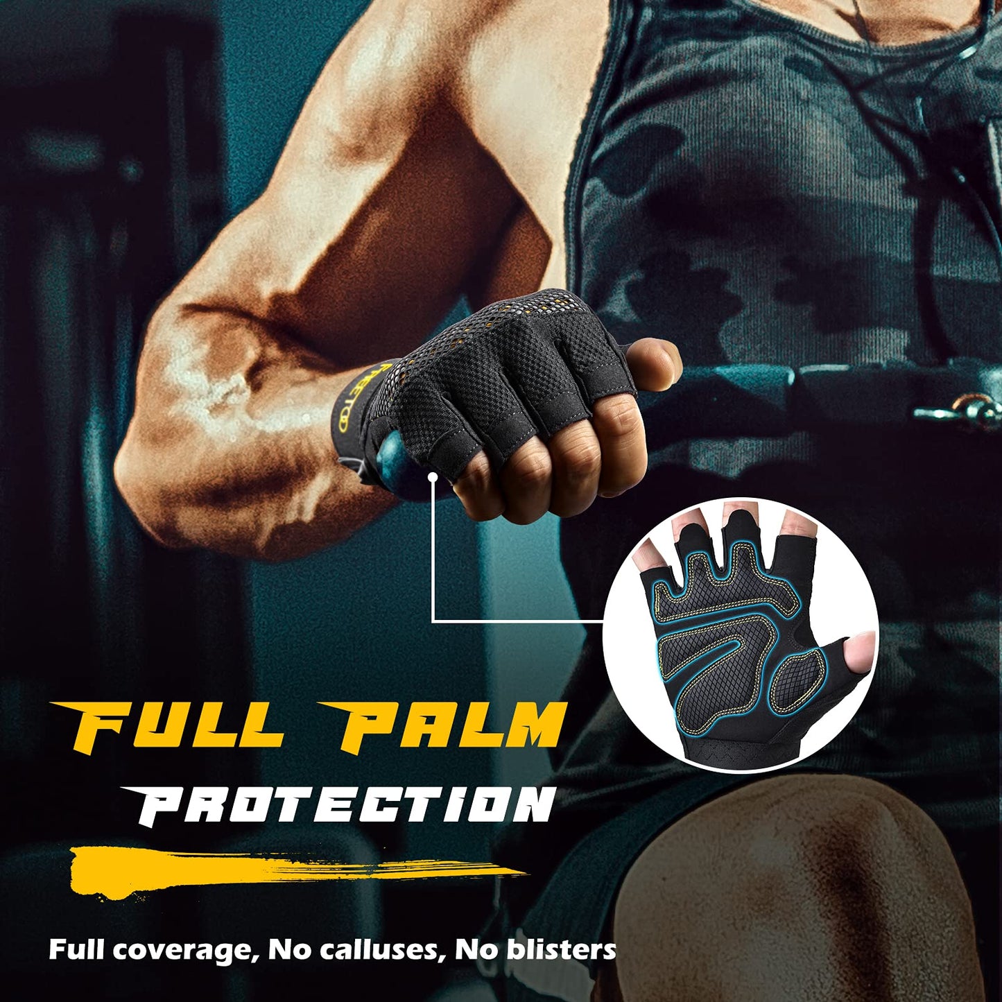 FREETOO Fingerless Workout Gloves for Men,Padded Palm Weight Lifting Gloves