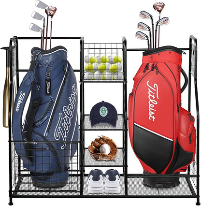 Garage Sports Equipment Organizer & Outdoor Toy Storage, Ball Storage Golf Organizer For Garage with Baskets, 5 Hooks