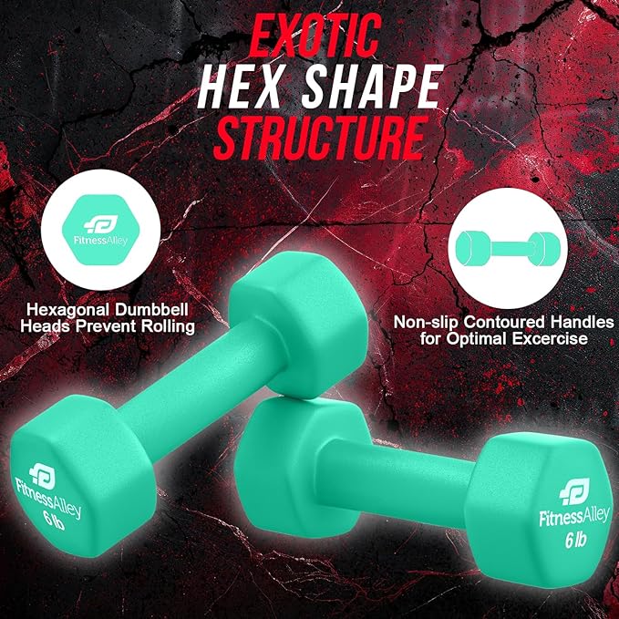 Neoprene Coated Workout Dumbbells set of 2 – Anti Roll, Non Slip with Smooth Grip Fitness & Exercise Dumbbells – Hexagon Shaped Hand Weights for Women & Men – Best Choice for Gyms & home use