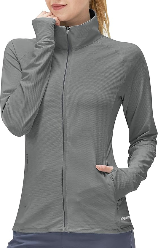 Women's UPF 50+ UV Sun Protection Clothing Long Sleeve Athletic Hiking Shirts Lightweight SPF Zip