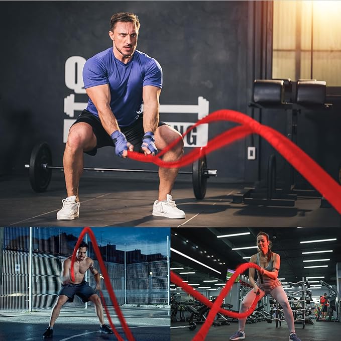 Battle Ropes Red Workout Rope 1.5inch Battle Ropes for Home Gym 30ft Exercise Ropes for Working Out Heavy Ropes for Exercise Training Weighted Rope Weighted Workout Rope Battle Rope