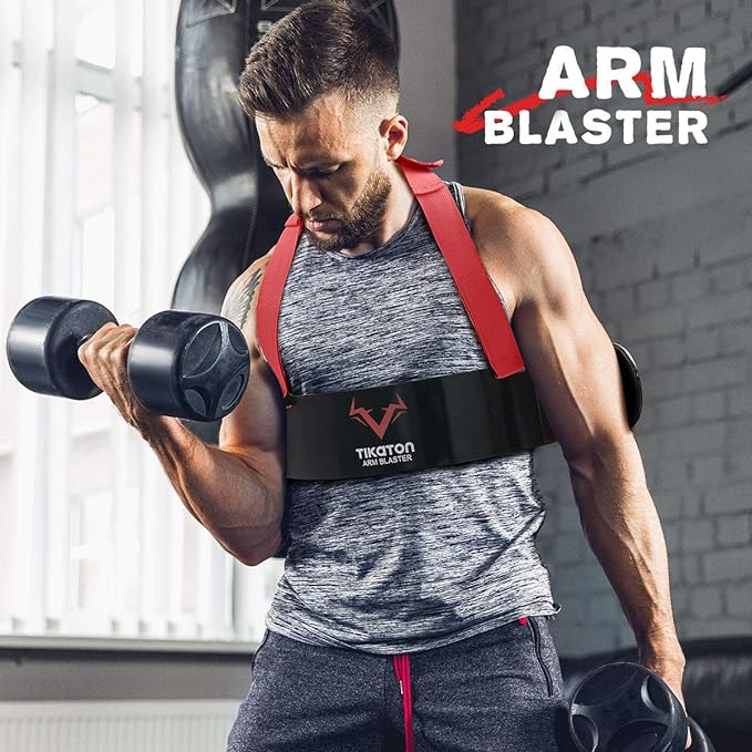 Tikaton Arm Blaster with Wrist Wraps for Biceps & Triceps, Adjustable Bicep Curl Support Isolator for Big Arms Bodybuilding & Weightlifting, Thick Aluminum Biceps Workout Equipment