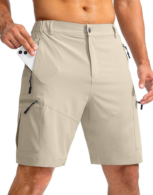 Pudolla Men's Hiking Cargo Shorts 9" Lightweight Outdoor Work Shorts for Men Travel Golf Camping