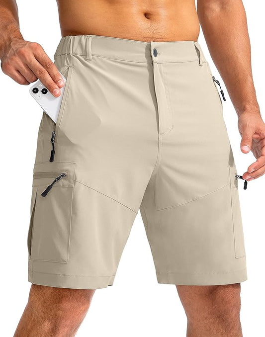 Pudolla Men's Hiking Cargo Shorts 9" Lightweight Outdoor Work Shorts for Men Travel Golf Camping