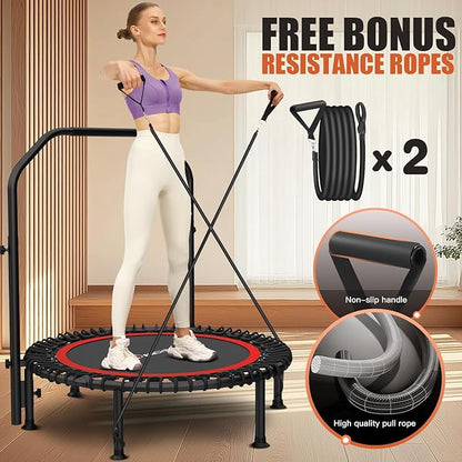 Bungee Rebounder Trampoline,ANCHEER 40" Foldable Fitness Trampoline with 4-Level Adjustable Handlebar, 450LBS Capacity, Resistance Ropes&Upgraded Bungees Safe for Home/Cardio,Workout Indoor/Outdoor