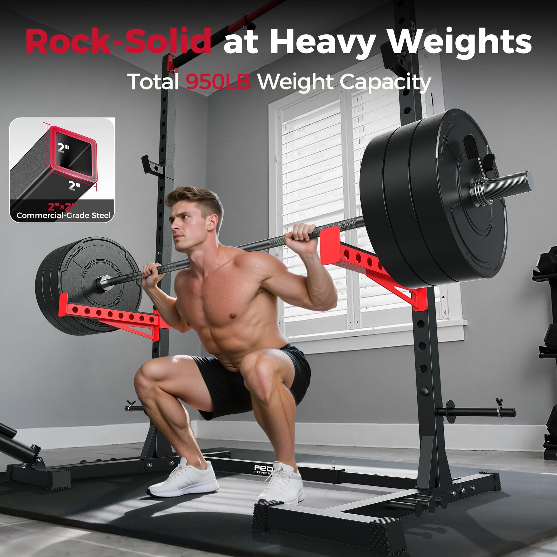 FLYBIRD SR1 Squat Rack with Pull-Up Bar, Multi-Functional Power Rack for Home Gym, 22 Safety