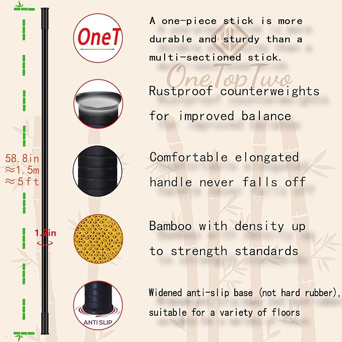 5ft Yoga Stick from Natural Bamboo with Non-Slip Handle-Stretching Stick for Mobility, Flexibility,Exercise,Workout, Physical Therapy,Pilates,Balance Fitness-Access Online Video Guide Without Any Info