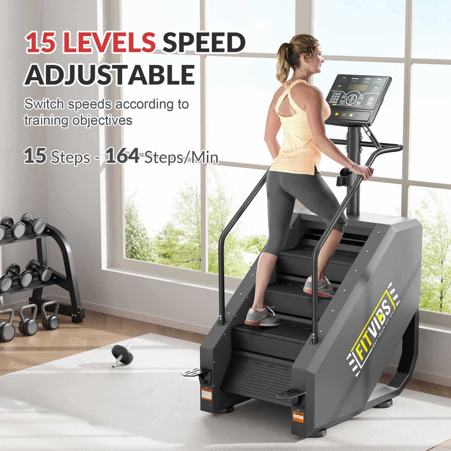 Fitvids Stair Stepper Machine, Commercial Grade Stair Climber with 15 Resistance Levels, Continuous